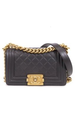 Chanel Boy Dark Gray Gold Lambskin Small Chain Shoulder Bag